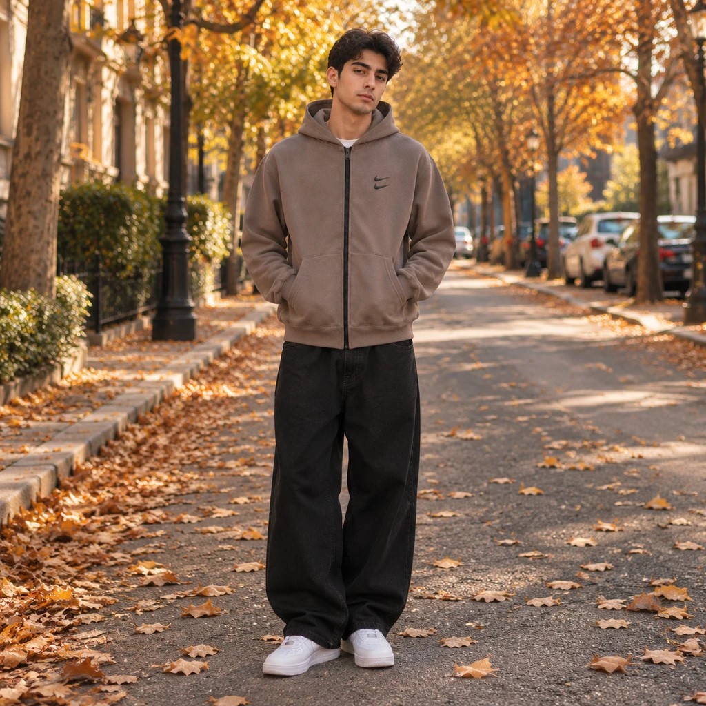 سوئیشرت دورس کلاهدار مردانه نایکی مدل Double Nike-خاکی