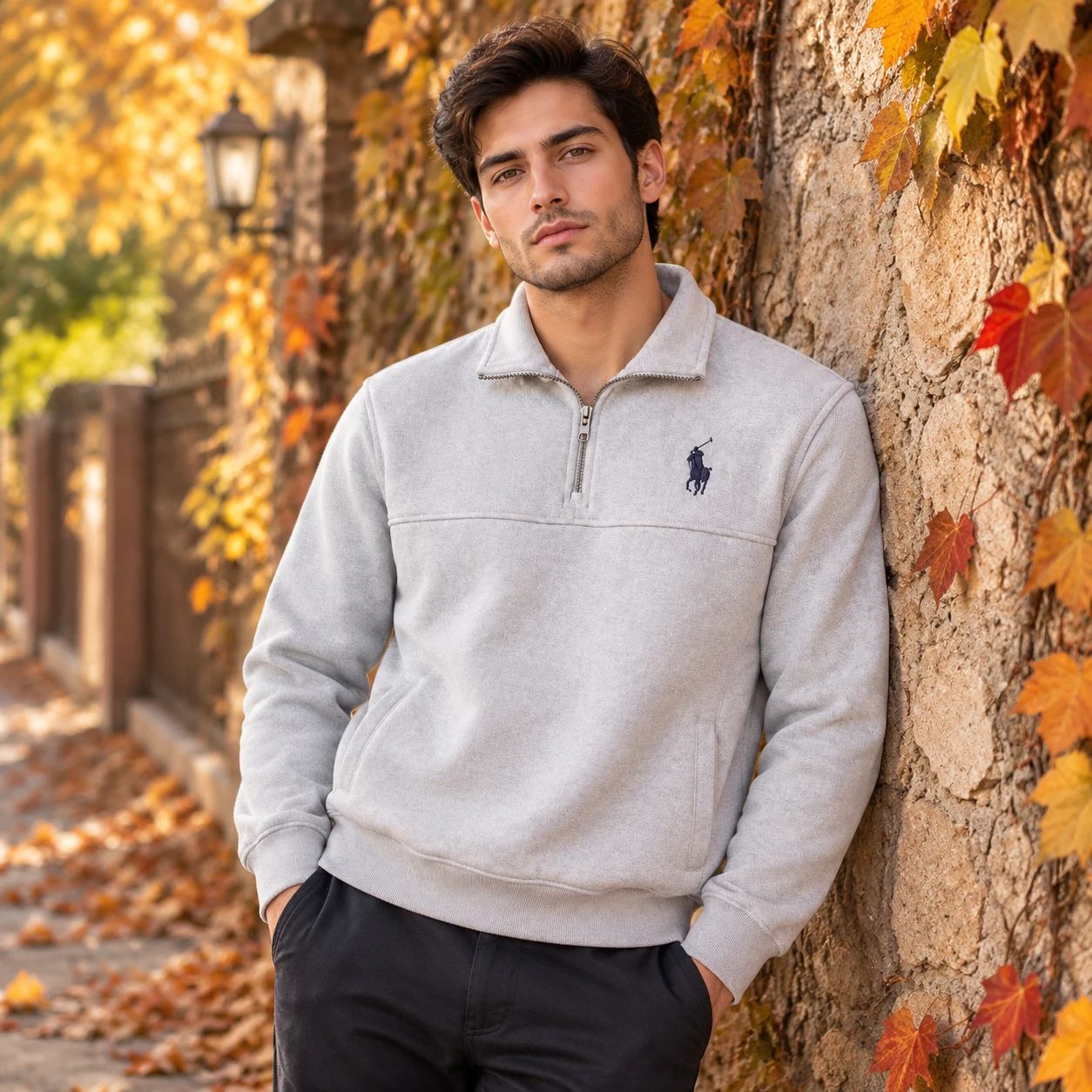 دورس مردانه نیم زیپ سلانیک یقه دار مدل POLO-طوسی